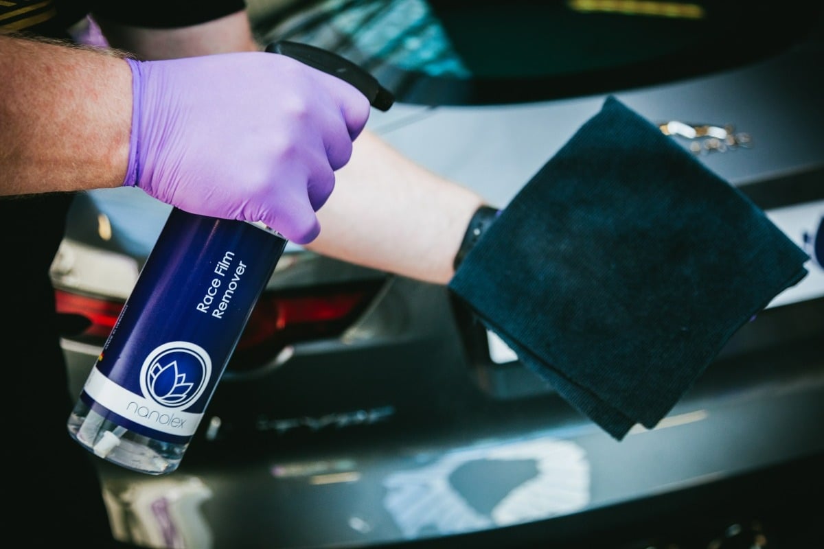 Nanolex Race film remover microfiber application